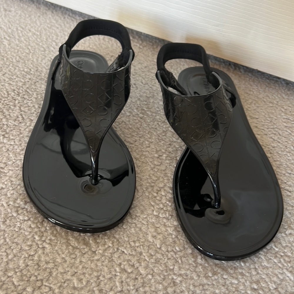 CK Calvin Klein Black Plastic Thong Sandals, Size 8